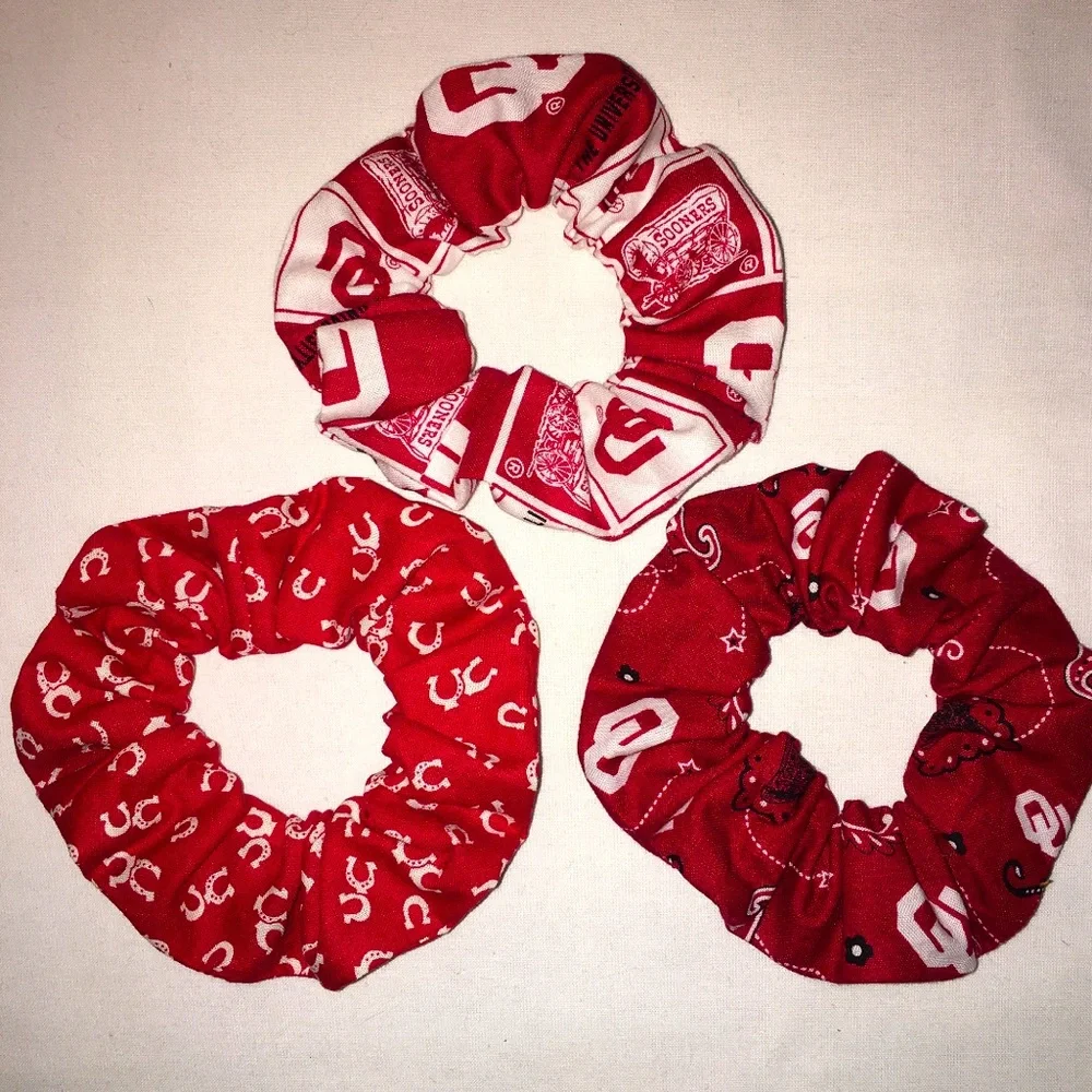 NWT Oklahoma Sooners Hair Scrunchies 3 Pack Made in the USA